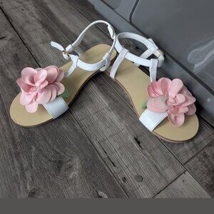 Janie & Jack, Flower Embellished White Strap Flat Sandals, Sz 13
